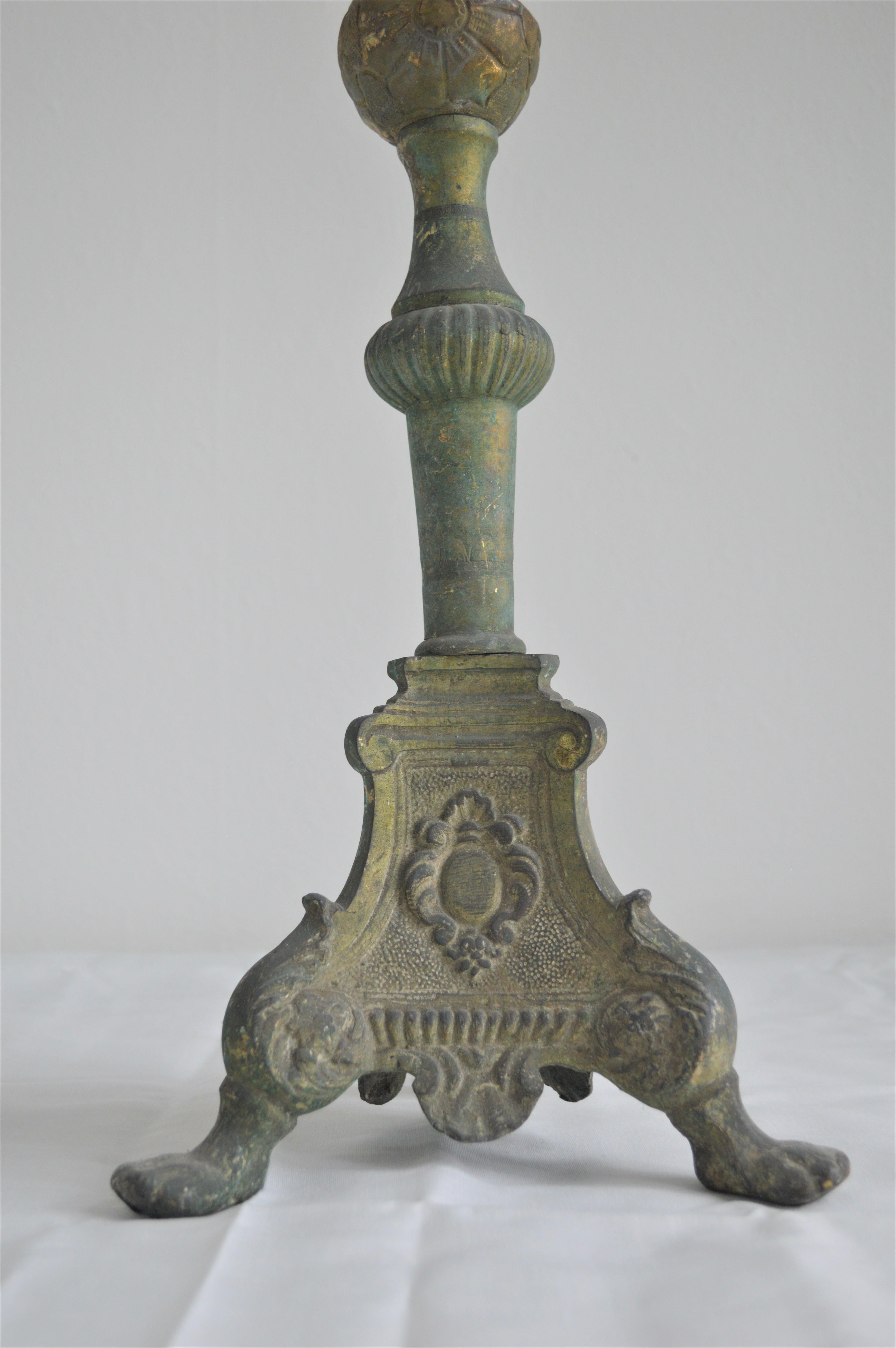 Cast Pair of French Napoleon the Third Church Candelabras For Sale