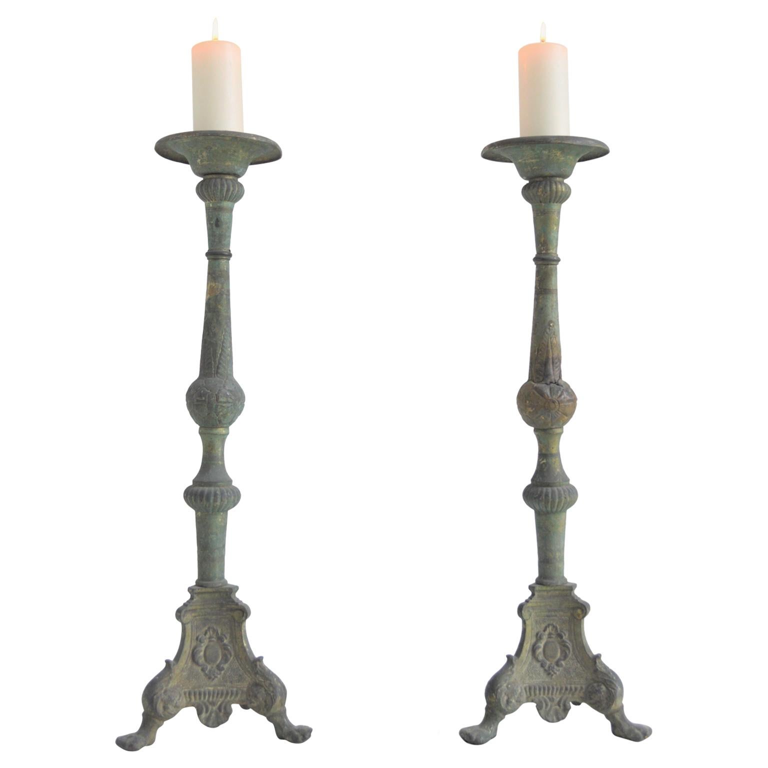 Pair of French Napoleon the Third Church Candelabras For Sale