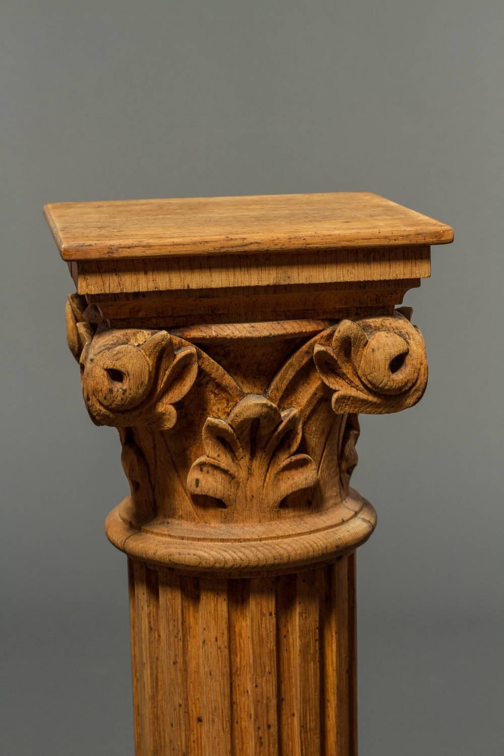 Carved Pair of French Natural Wood Columns