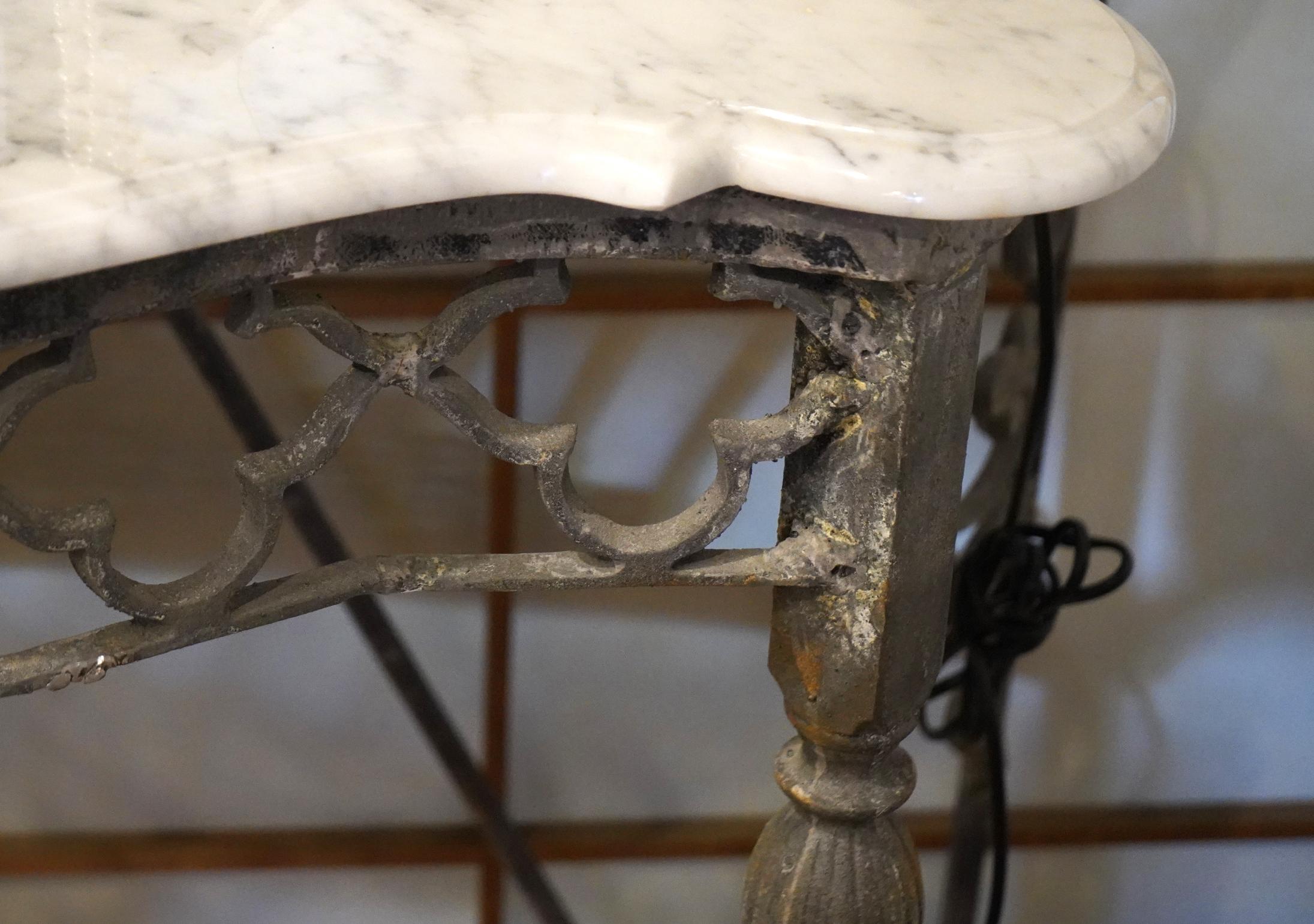 Pair of French Natural Wrought Iron Serpentine Shape Marble Top Console Tables In Good Condition In Ft. Lauderdale, FL
