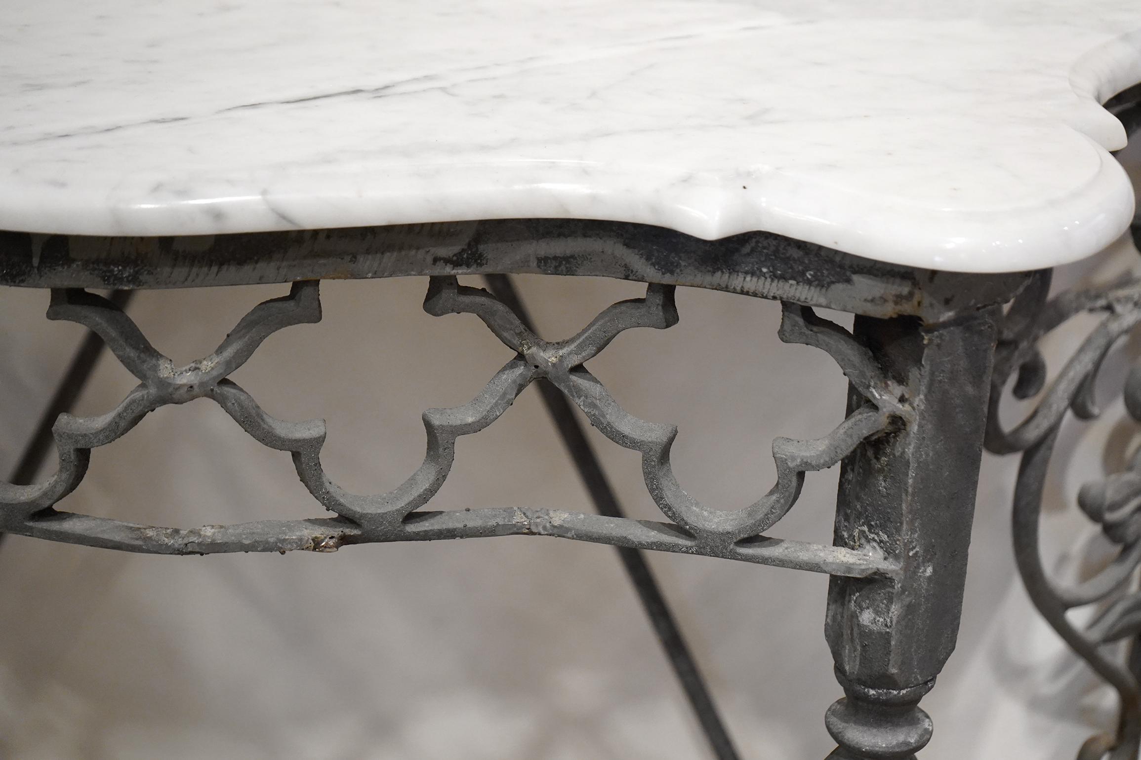 Pair of French Natural Wrought Iron Serpentine Shape Marble Top Console Tables 2
