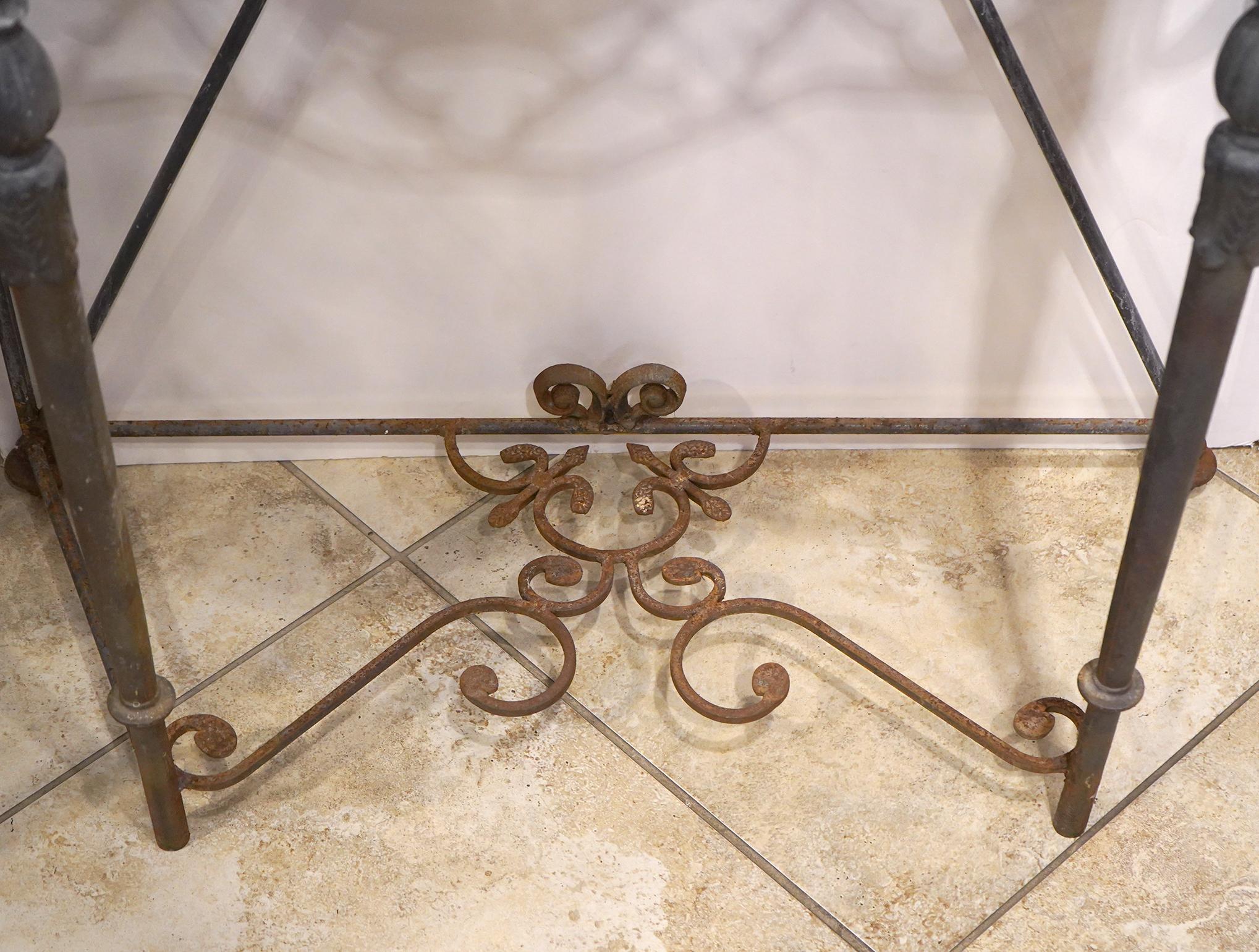 Pair of French Natural Wrought Iron Serpentine Shape Marble Top Console Tables 4