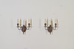 Pair of French Necolassical Silver Plated 3-Light Sconces