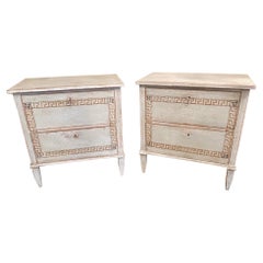 Pair of French Neo-Classical Bed Side Chests with Greek Key Design