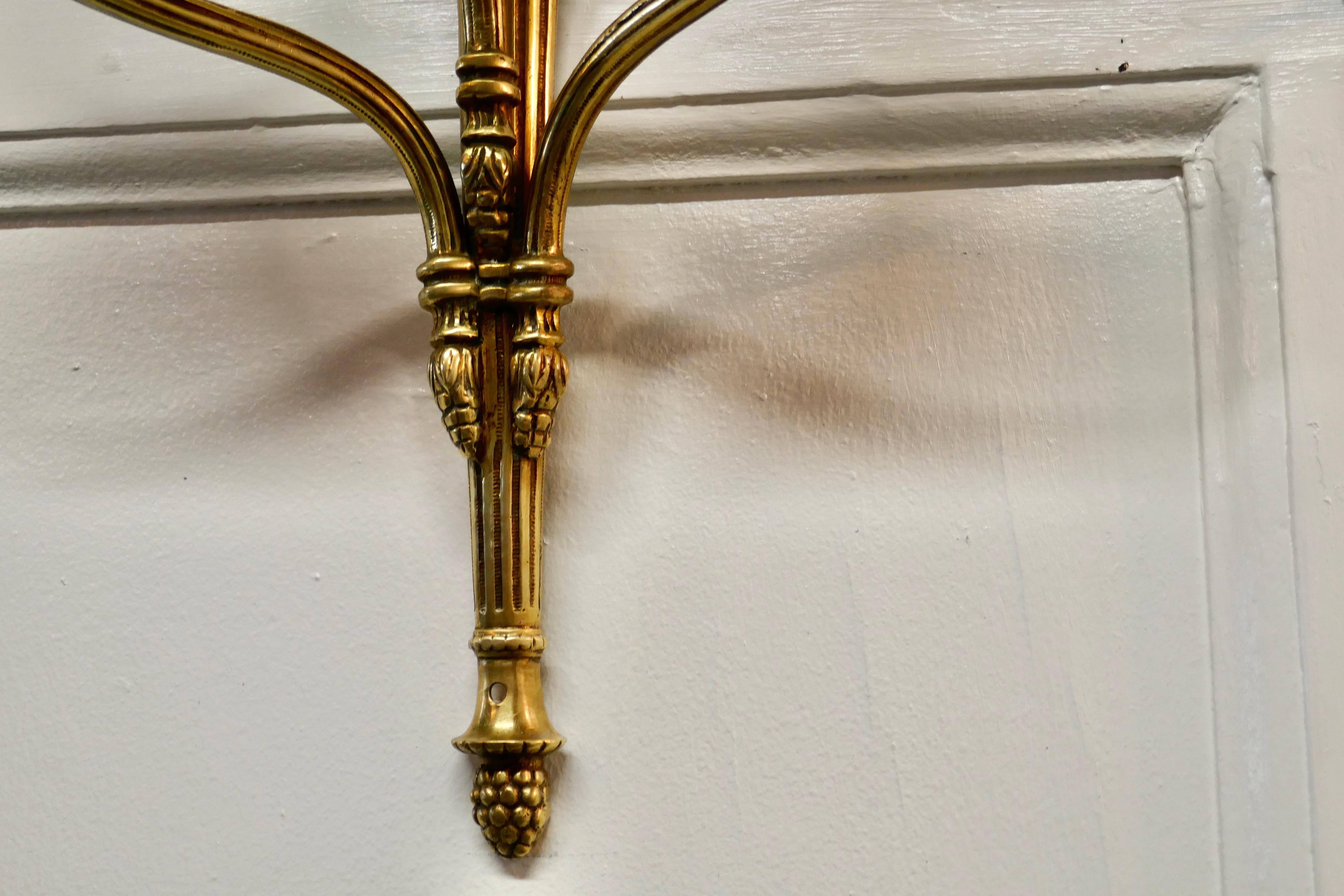 Pair of French Neoclassical Brass Triple Wall Lights For Sale 1