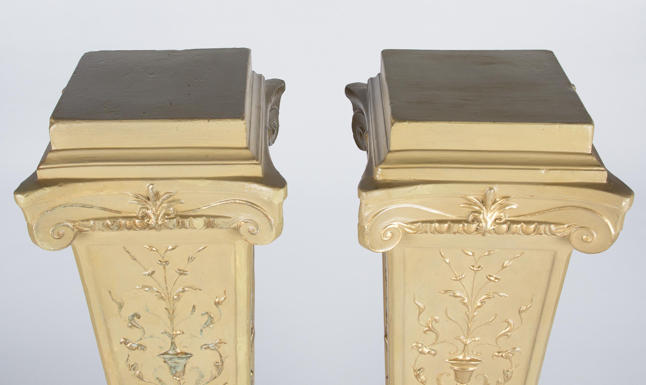 French Neoclassical Painted Plaster Pedestals, 1940s In Good Condition For Sale In Austin, TX