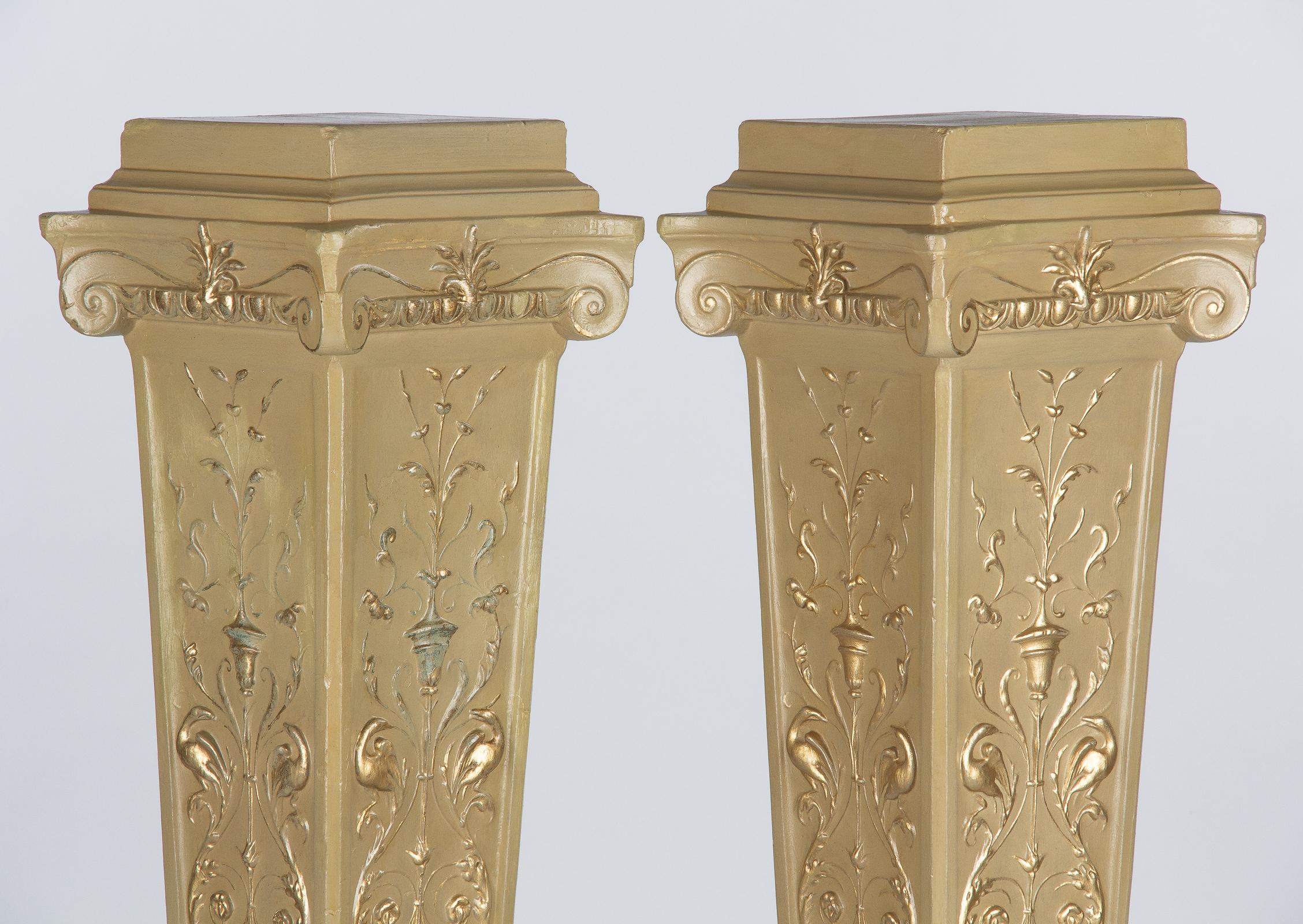 20th Century French Neoclassical Painted Plaster Pedestals, 1940s For Sale
