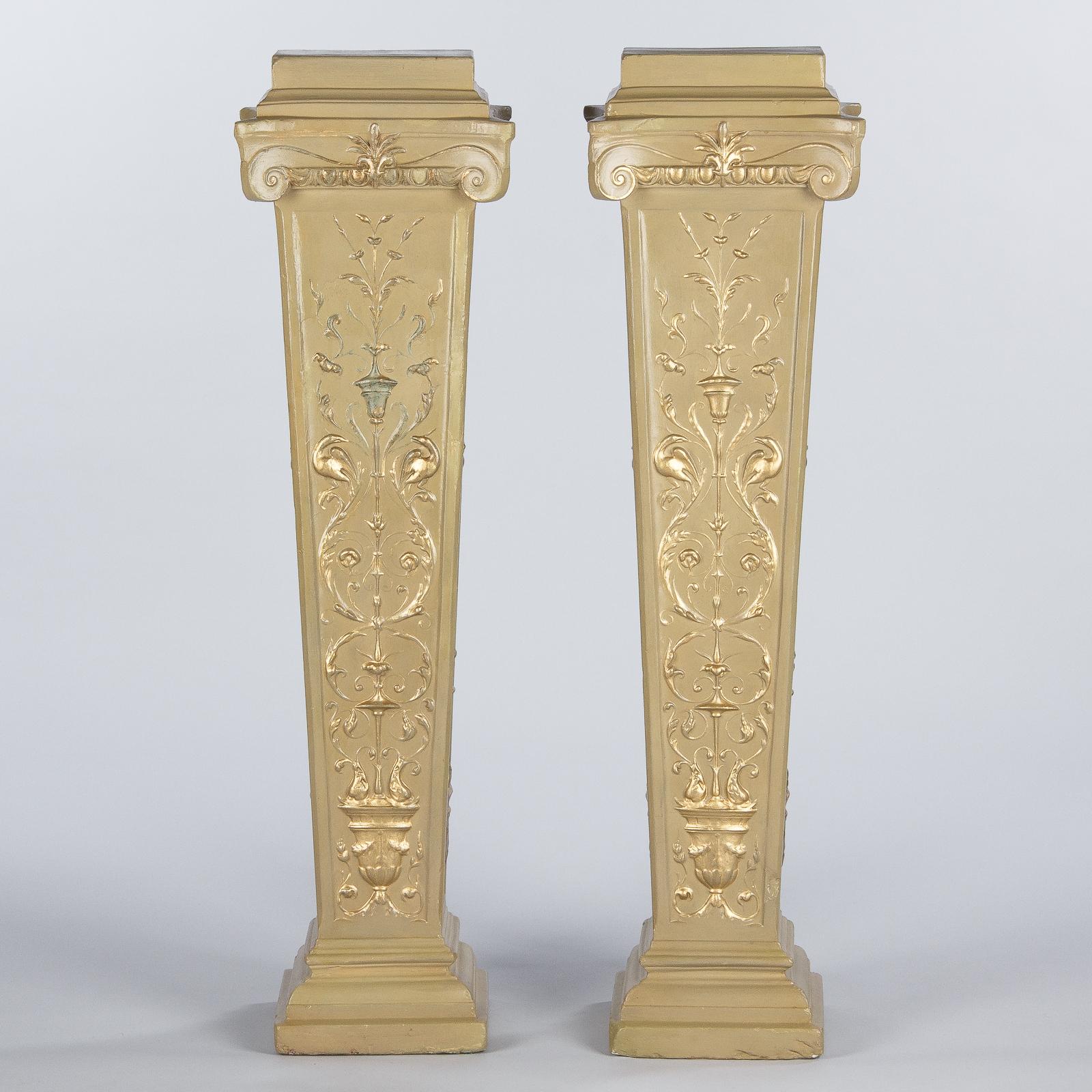 French Neoclassical Painted Plaster Pedestals, 1940s For Sale 3