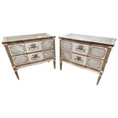 Pair of French Neo Classical Style Painted Bed Side Chests