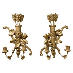 Pair of French Neoclassic giltwood Wall Sconces, 19th Century