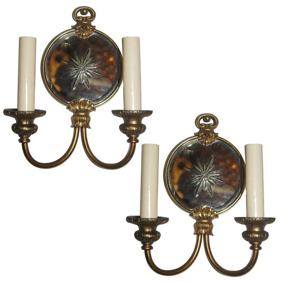 Pair of French Neoclassic Mirrored Sconces