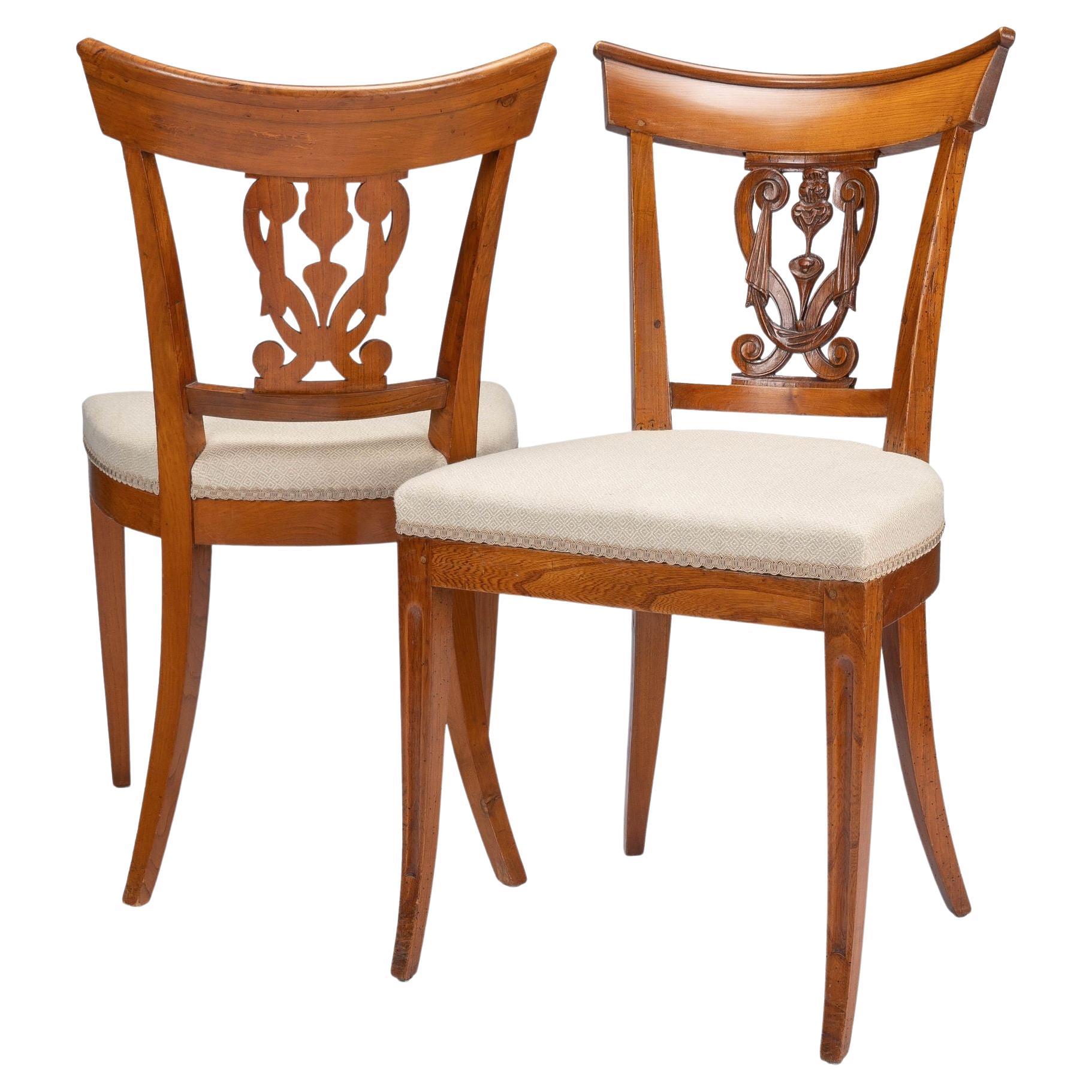 Pair of French Neoclassic Upholstered Seat Side Chairs, c. 1795-1810 For Sale