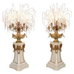 Pair of French Neoclassical Antique Marble Floor Candelabra Lamps, 20th Century