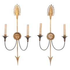 Pair of French Neoclassical Arrow Wall Sconces, C. 1940.