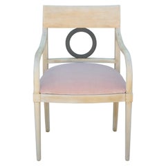 Pair of French Neoclassical Bernhardt Bleached Armchairs in Light Pink Velvet