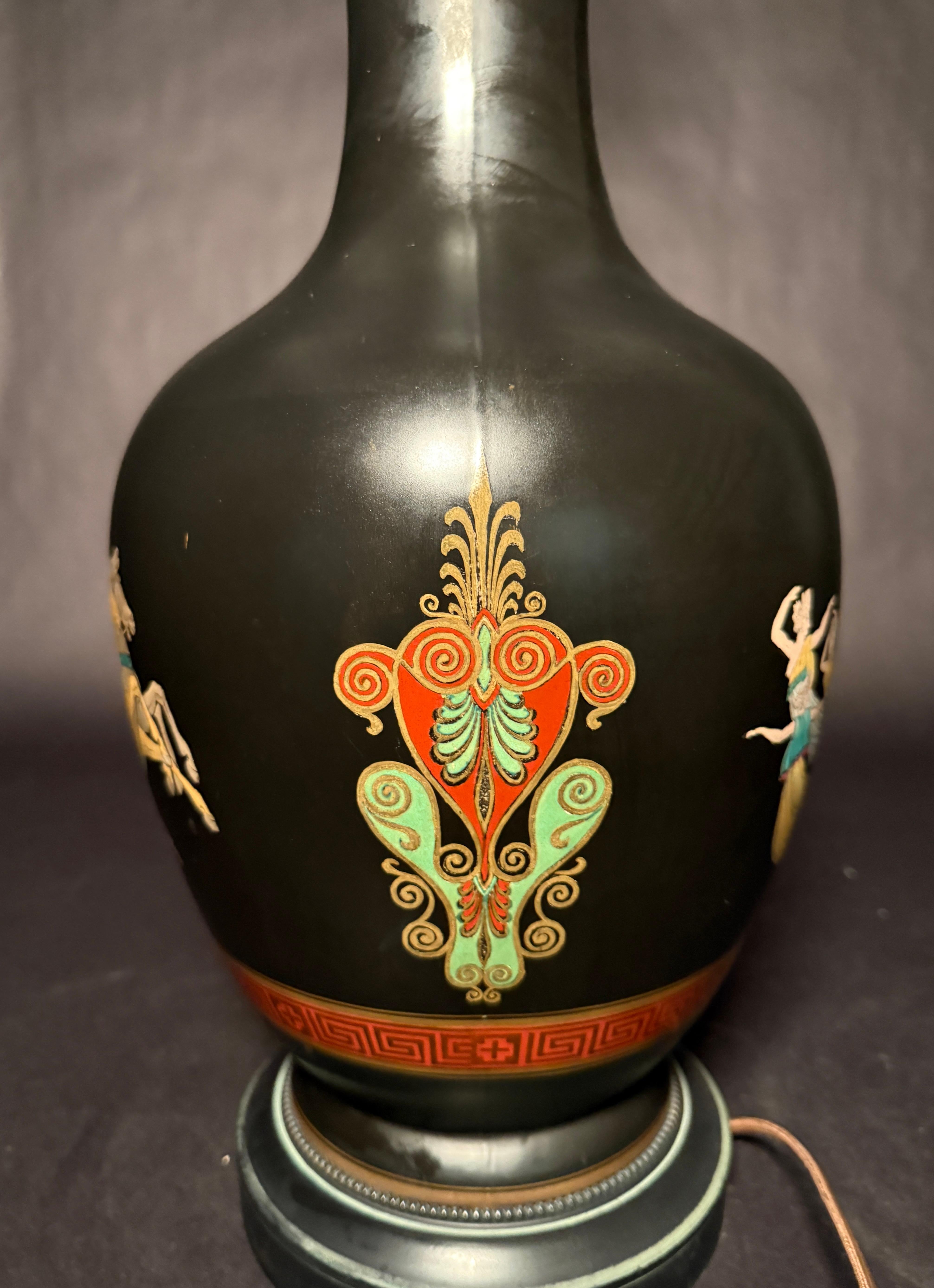 Pair of French Neoclassical Black-Ground Porcelain Lamps Attributed to Samson For Sale 1