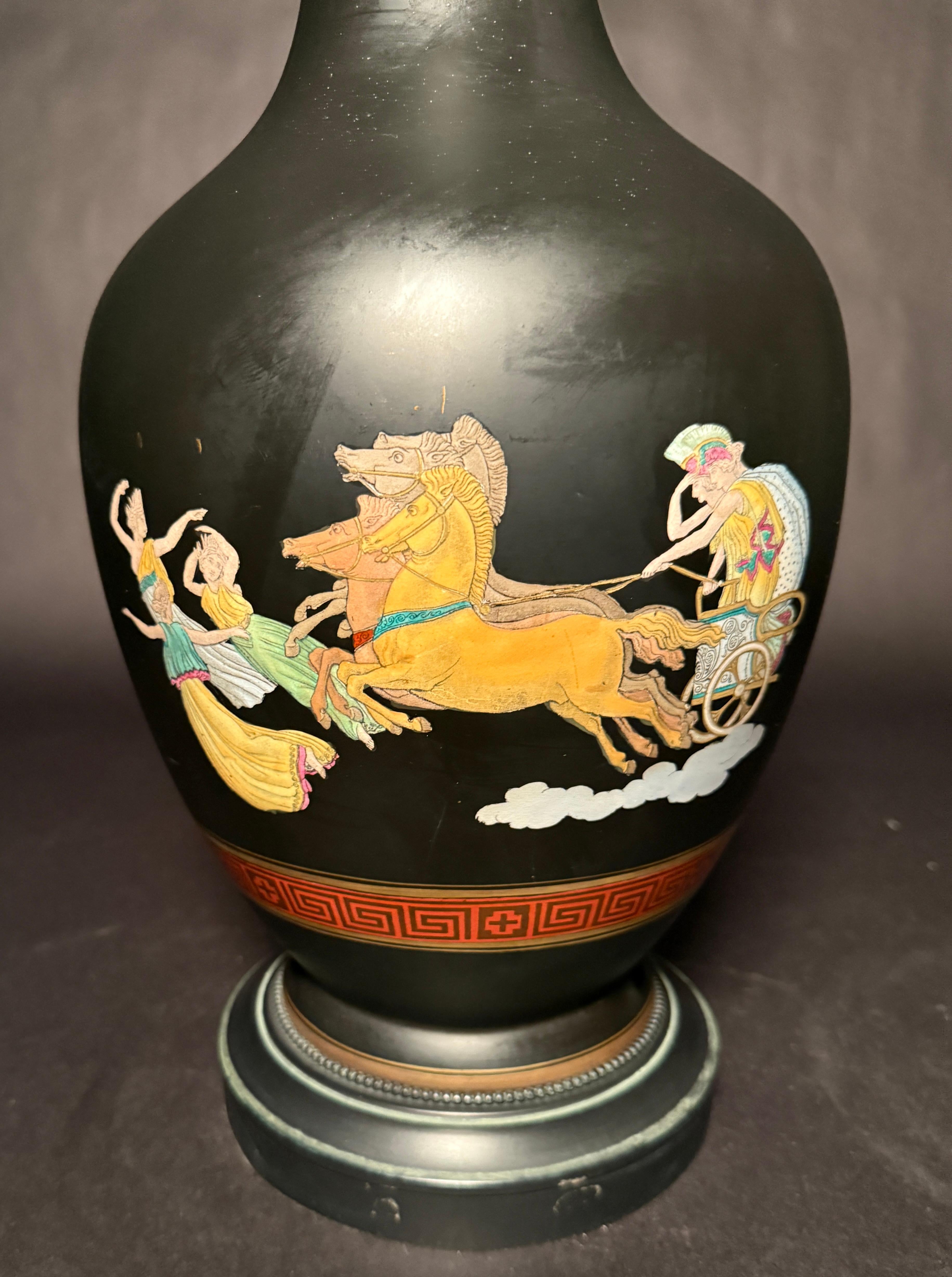 Pair of French Neoclassical Black-Ground Porcelain Lamps Attributed to Samson For Sale 2