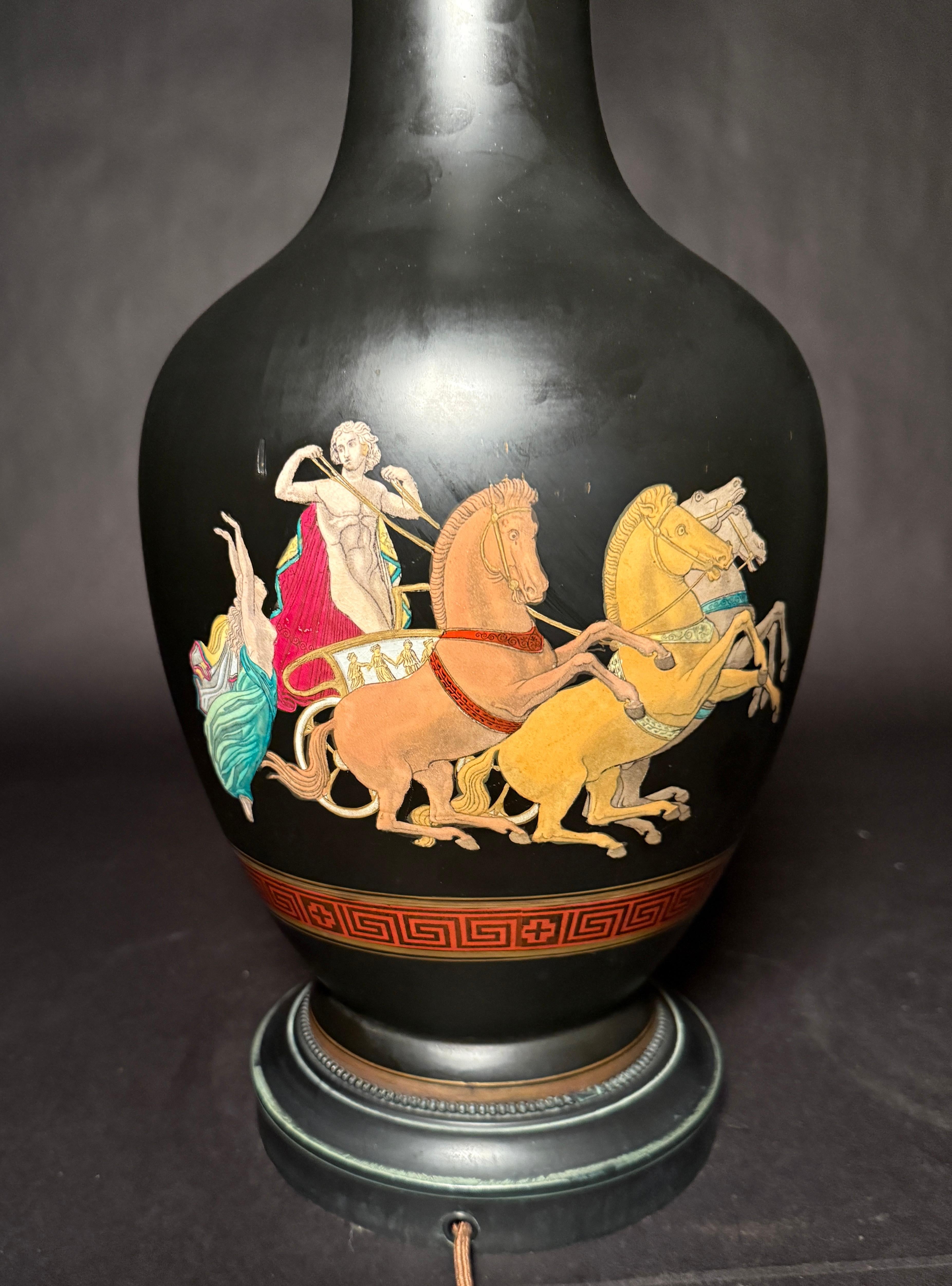 Pair of French Neoclassical Black-Ground Porcelain Lamps Attributed to Samson For Sale 3