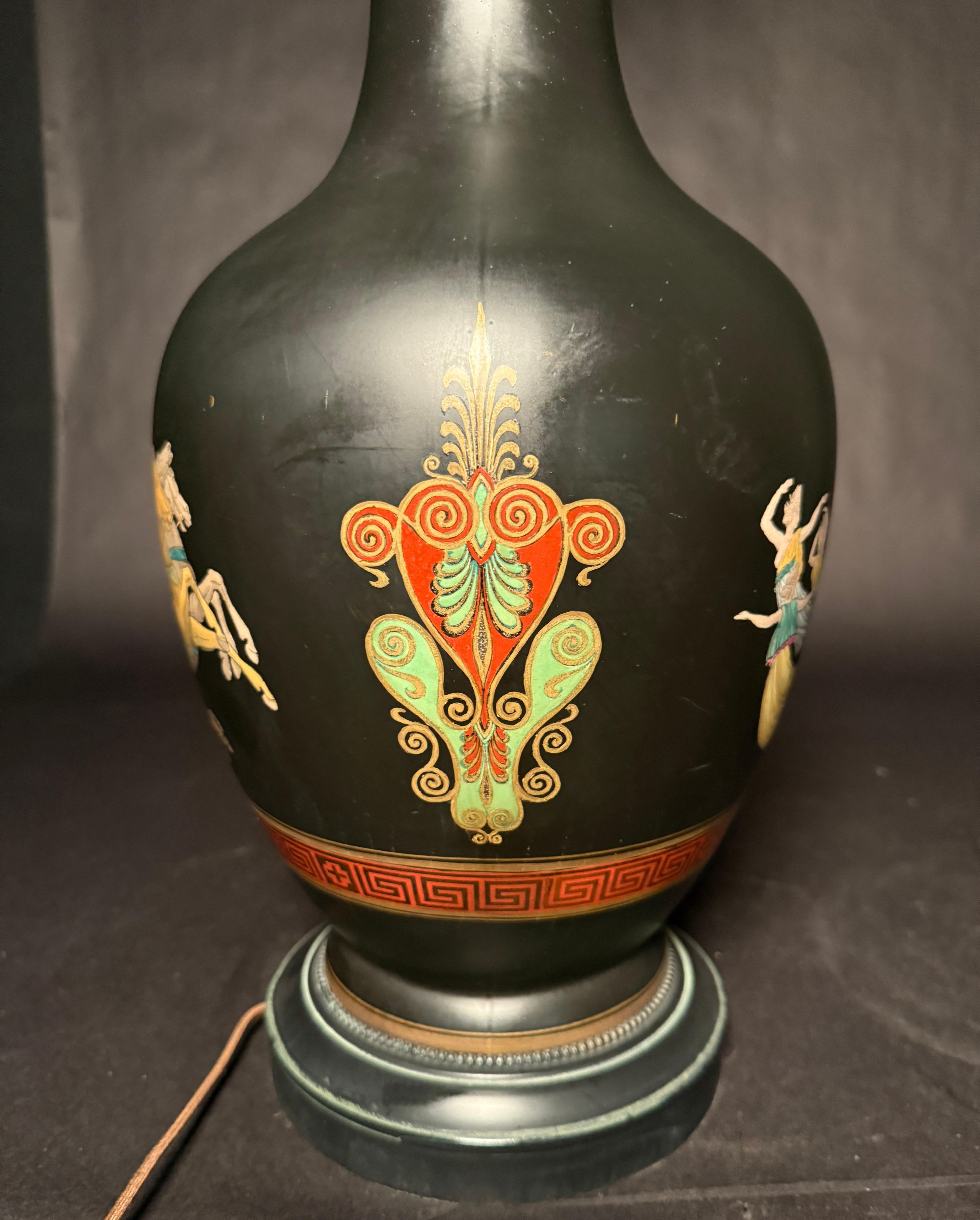 Pair of French Neoclassical Black-Ground Porcelain Lamps Attributed to Samson For Sale 4