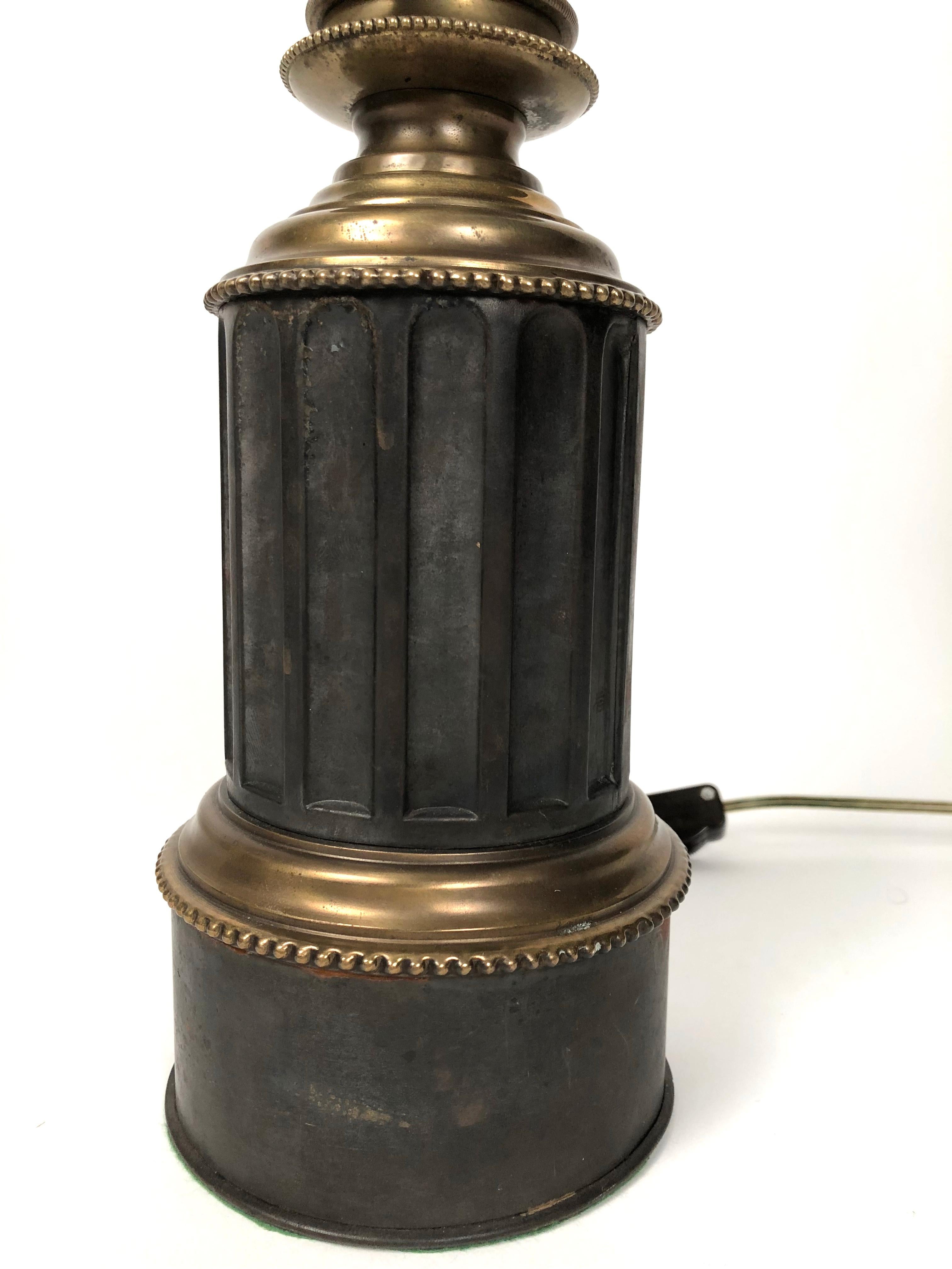 Pair of French Neoclassical Brass and Steel Lamps by Neuberger, Paris In Good Condition In Essex, MA