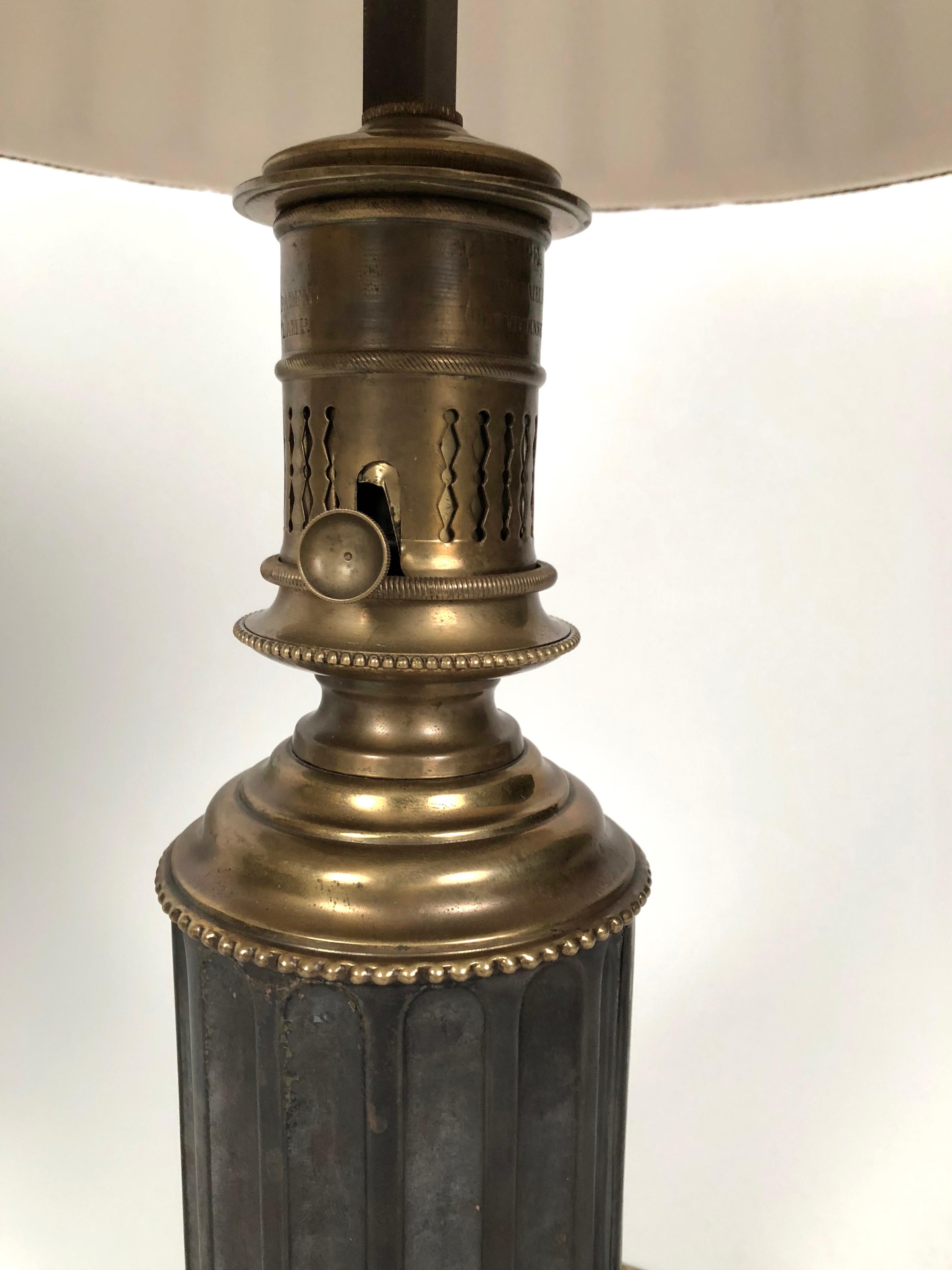 Late 19th Century Pair of French Neoclassical Brass and Steel Lamps by Neuberger, Paris