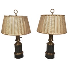 Pair of French Neoclassical Brass and Steel Lamps by Neuberger, Paris