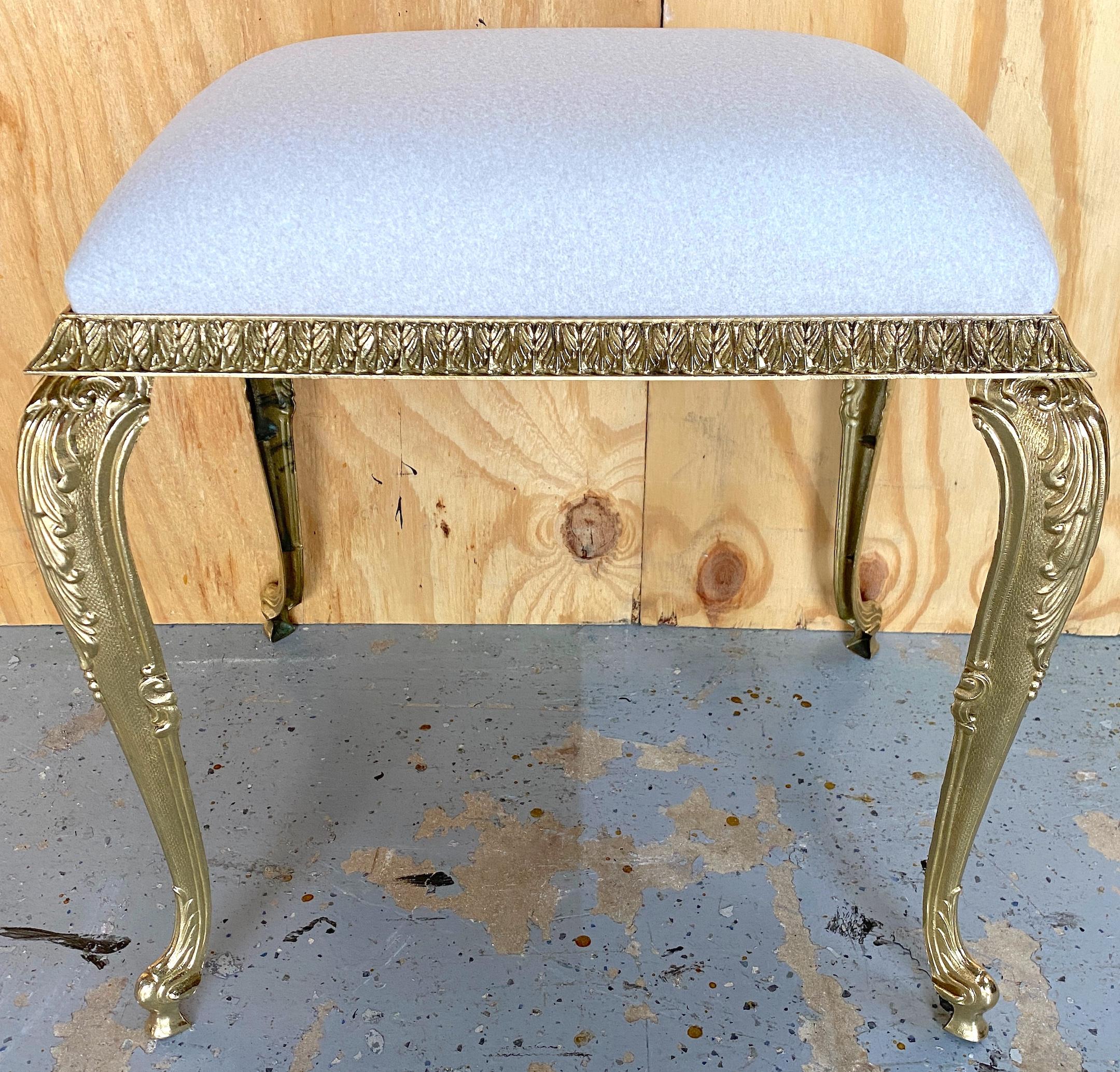 Pair of French Neoclassical Bronze Benches /Ottomans Kravet Cashmere Upholstery For Sale 1