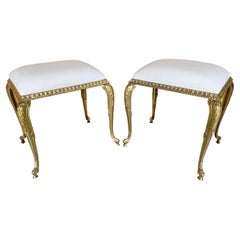 Coppia di panche/ottomane neoclassiche francesi in bronzo Tappezzate Kravet Cashmere