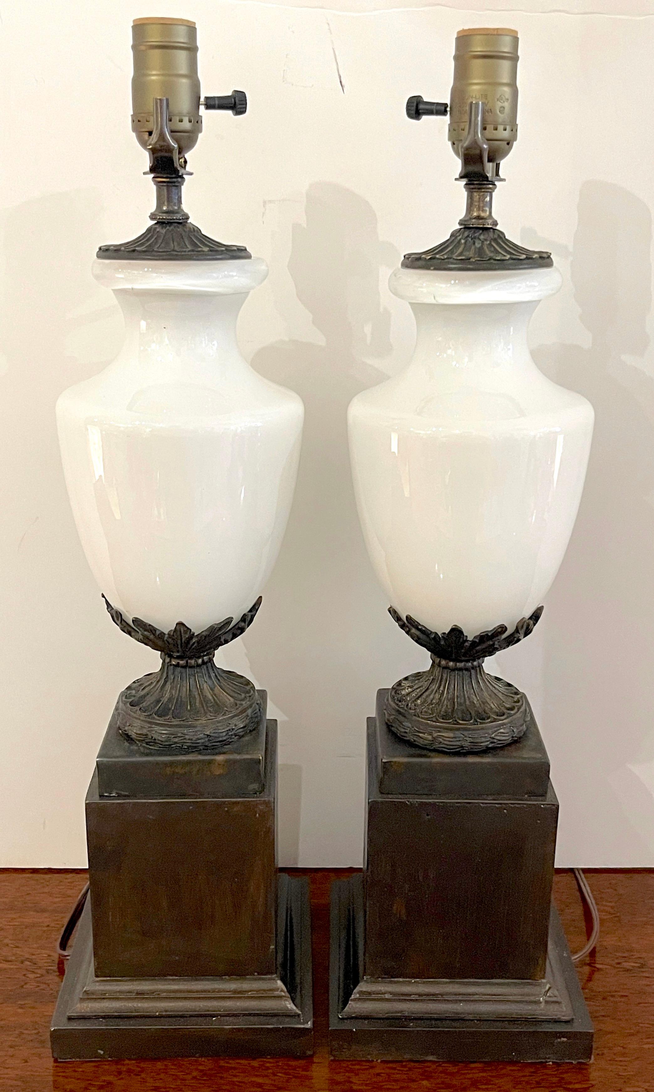 Pair of French Neoclassical Bronze Mounted Opaline Vases, Now as Lamps For Sale 1