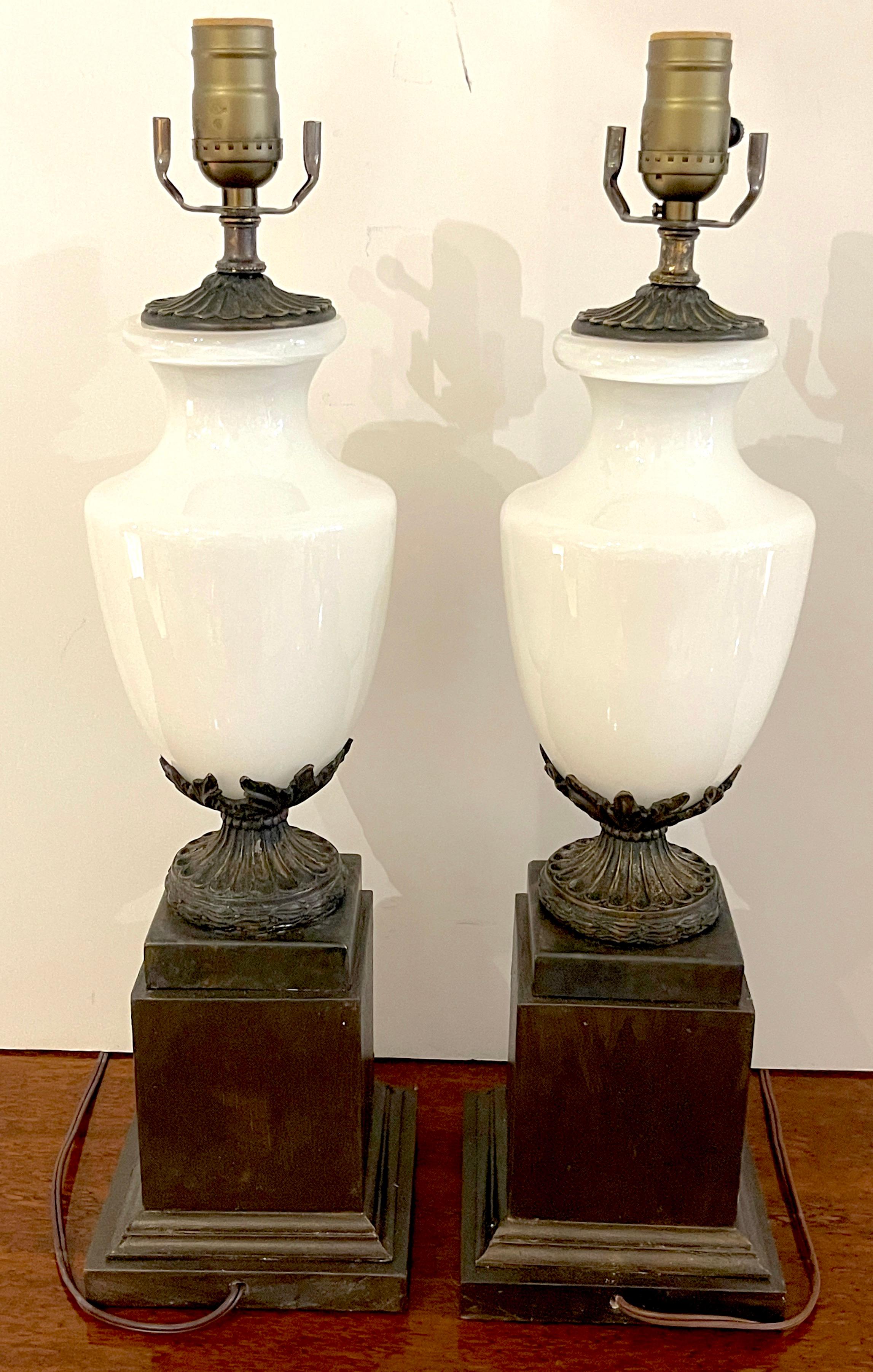 Pair of French Neoclassical Bronze Mounted Opaline Vases, Now as Lamps For Sale 2
