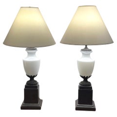 Pair of French Neoclassical Bronze Mounted Opaline Vases, Now as Lamps