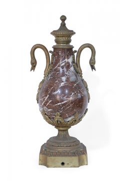 Pair of French Neoclassical Burgundy Marble and Bronze Decorative Urns