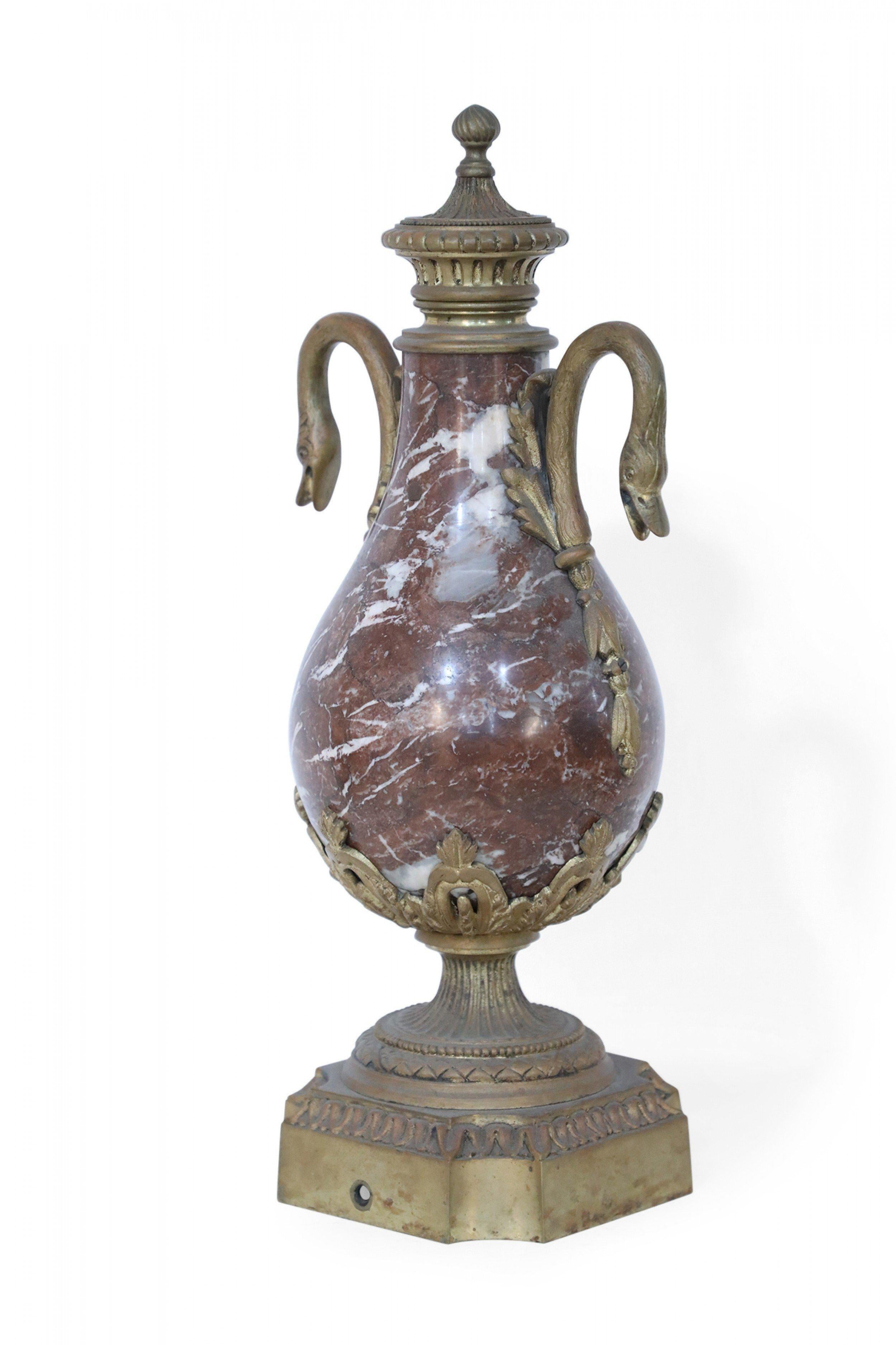 Pair of French Neoclassical Burgundy Marble and Bronze Decorative Urns In Good Condition For Sale In New York, NY