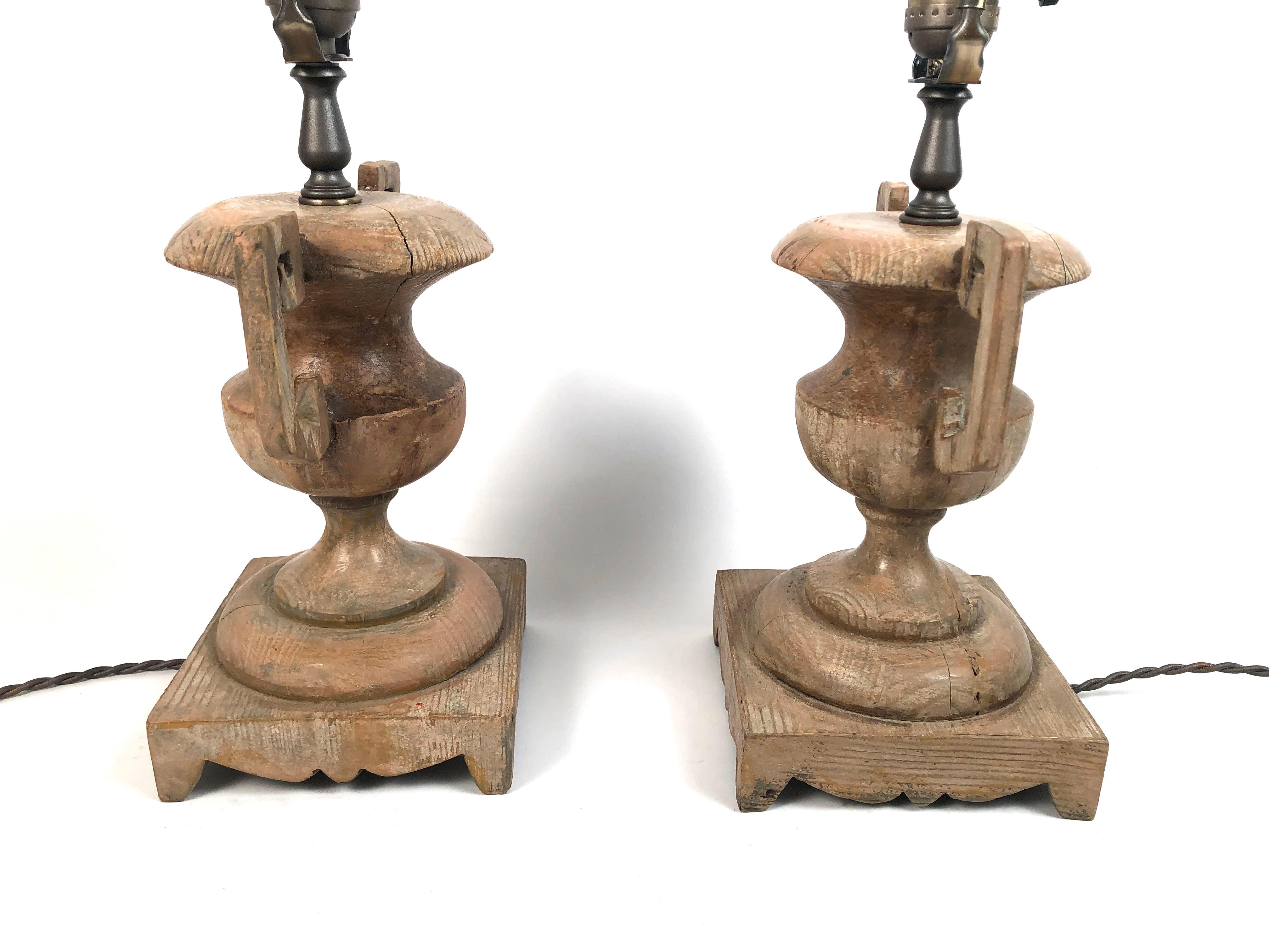 Pair of French Neoclassical Carved Wood Vase Lamps 9