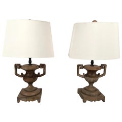 Pair of French Neoclassical Carved Wood Vase Lamps