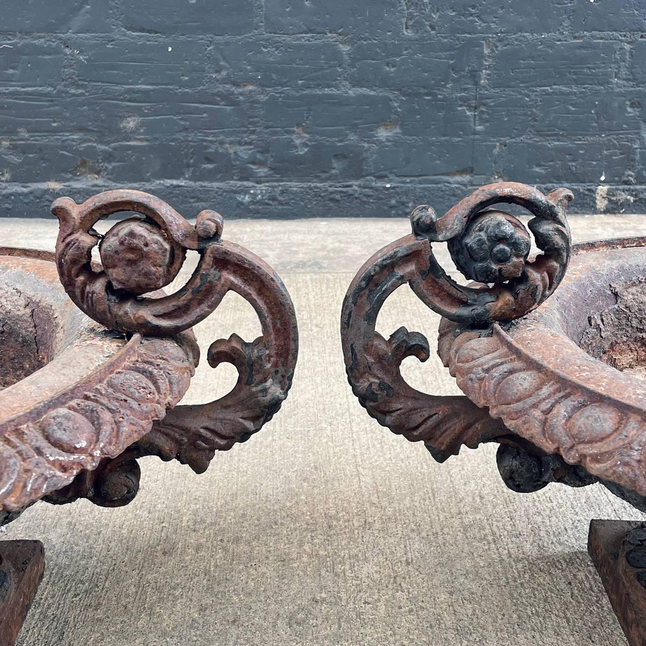Pair of French Neoclassical Cast Iron Garden Urns For Sale 5