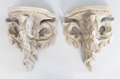 Pair of French Neoclassical Cast Stone Garden Wall Brackets Shelves Corbels