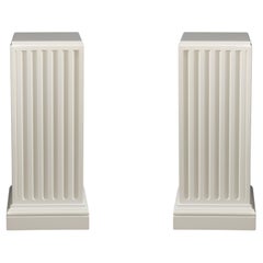 Pair of French Neoclassical Chestnut Off White Lacquer Columnn Pedestals