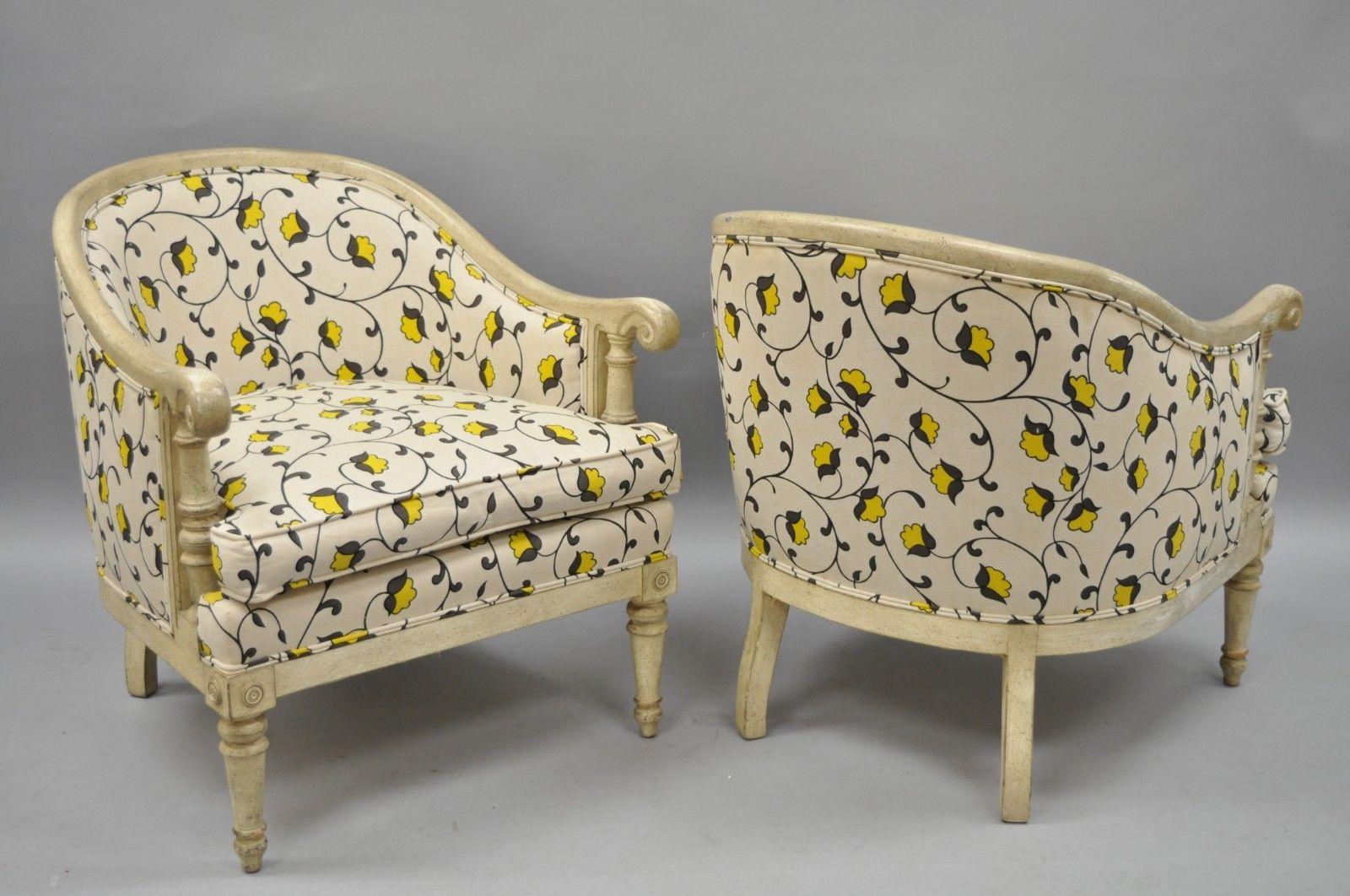 Pair of French Cream Painted Barrel Back Club Chairs 3
