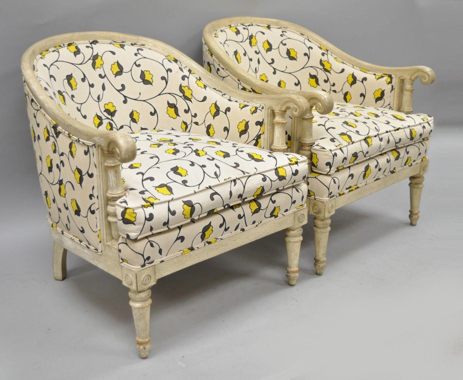 Pair of French Cream Painted Barrel Back Club Chairs 4