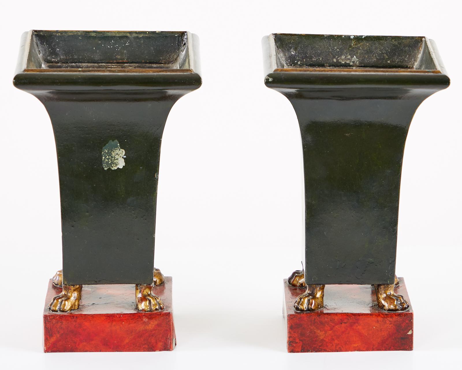 Pair of French Neoclassical Directoire Style Tole Vases For Sale 6