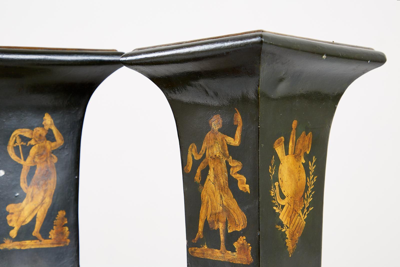 Pair of French Neoclassical Directoire Style Tole Vases For Sale 8