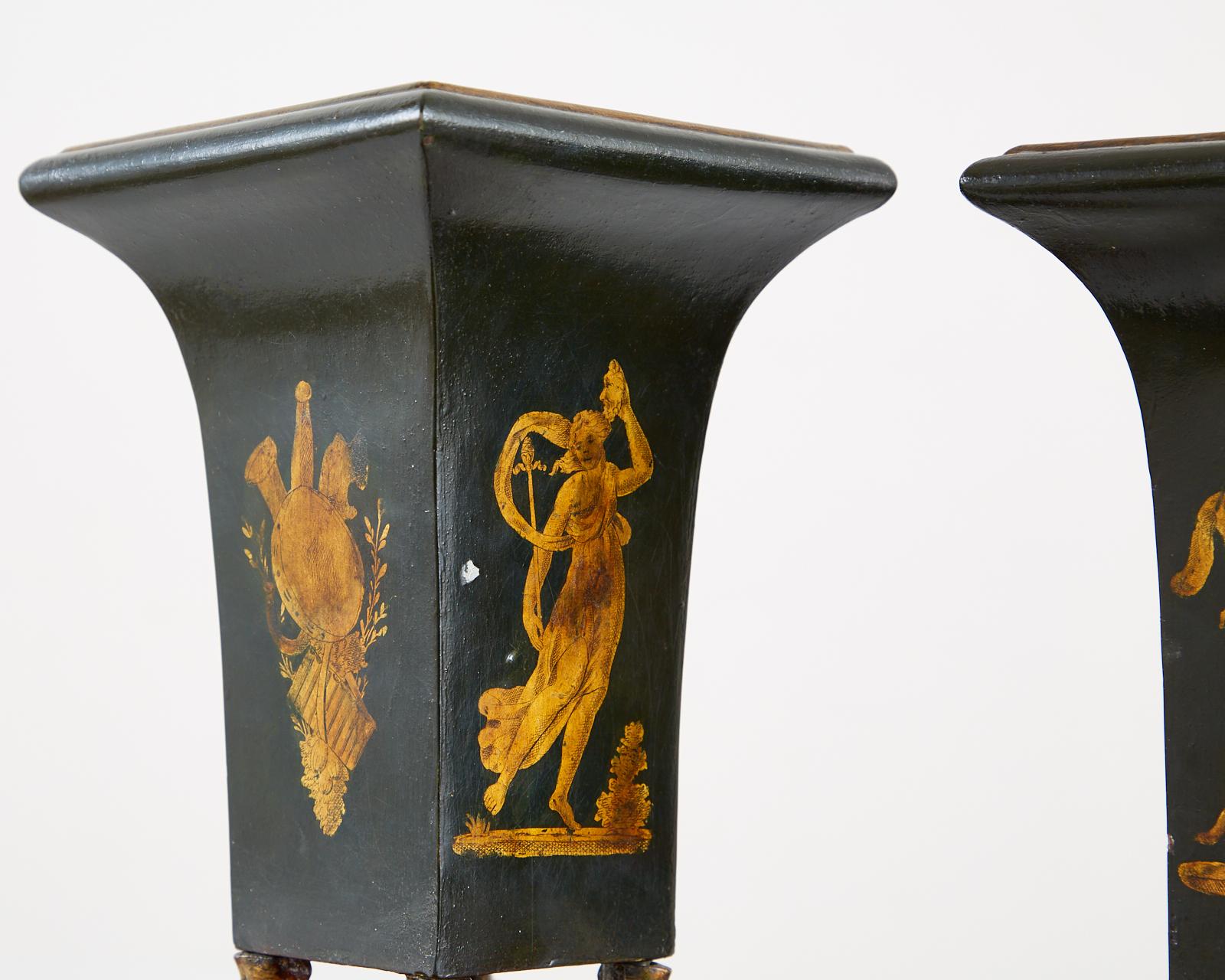Pair of French Neoclassical Directoire Style Tole Vases For Sale 9