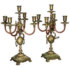 Pair of French Neoclassical Gilt Metal and Copper 5-Light Candelabra, circa 1890