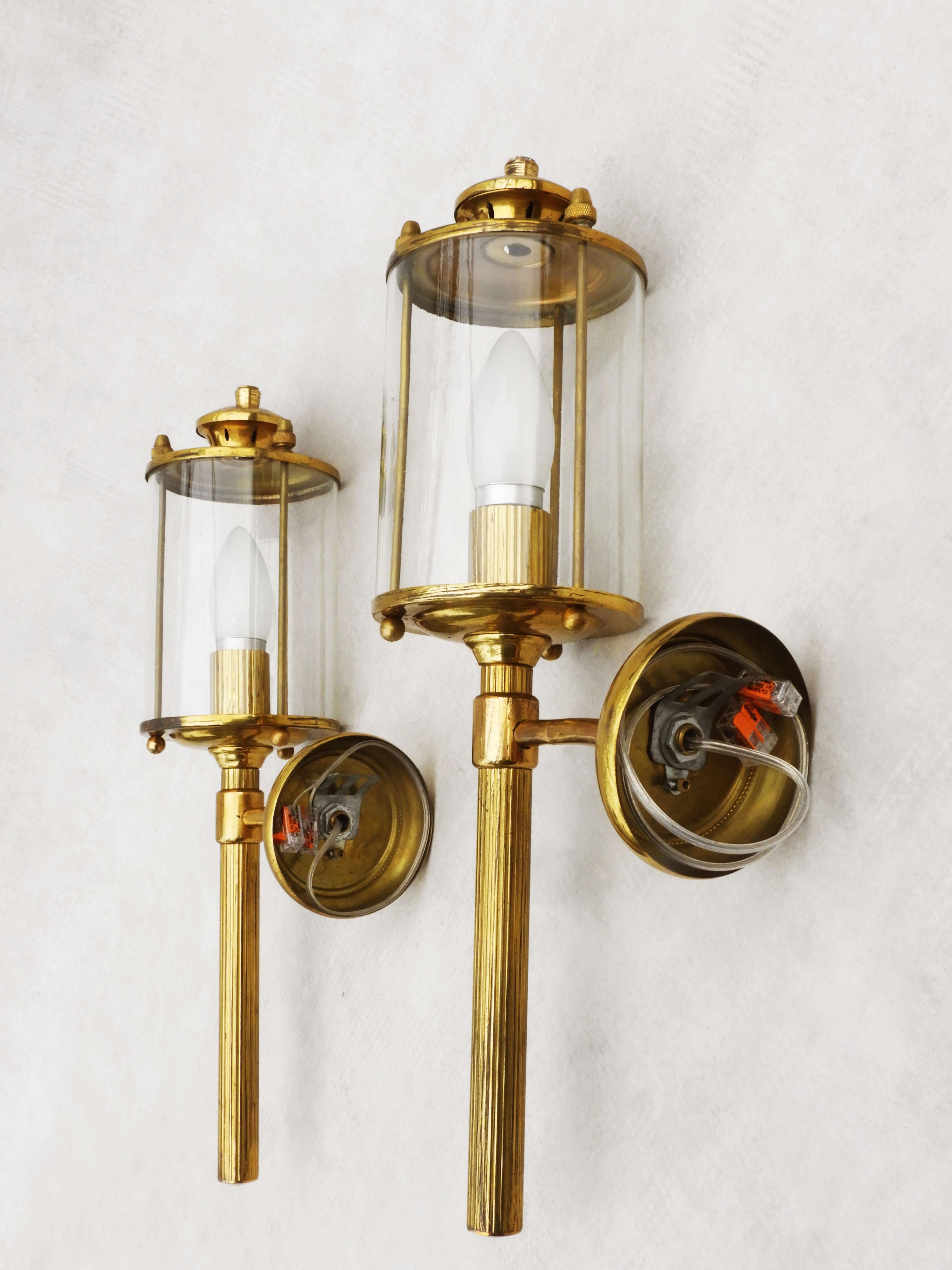 Pair of French Neoclassical Maison Jansen Style Brass Wall Sconce Lanterns C1950 2