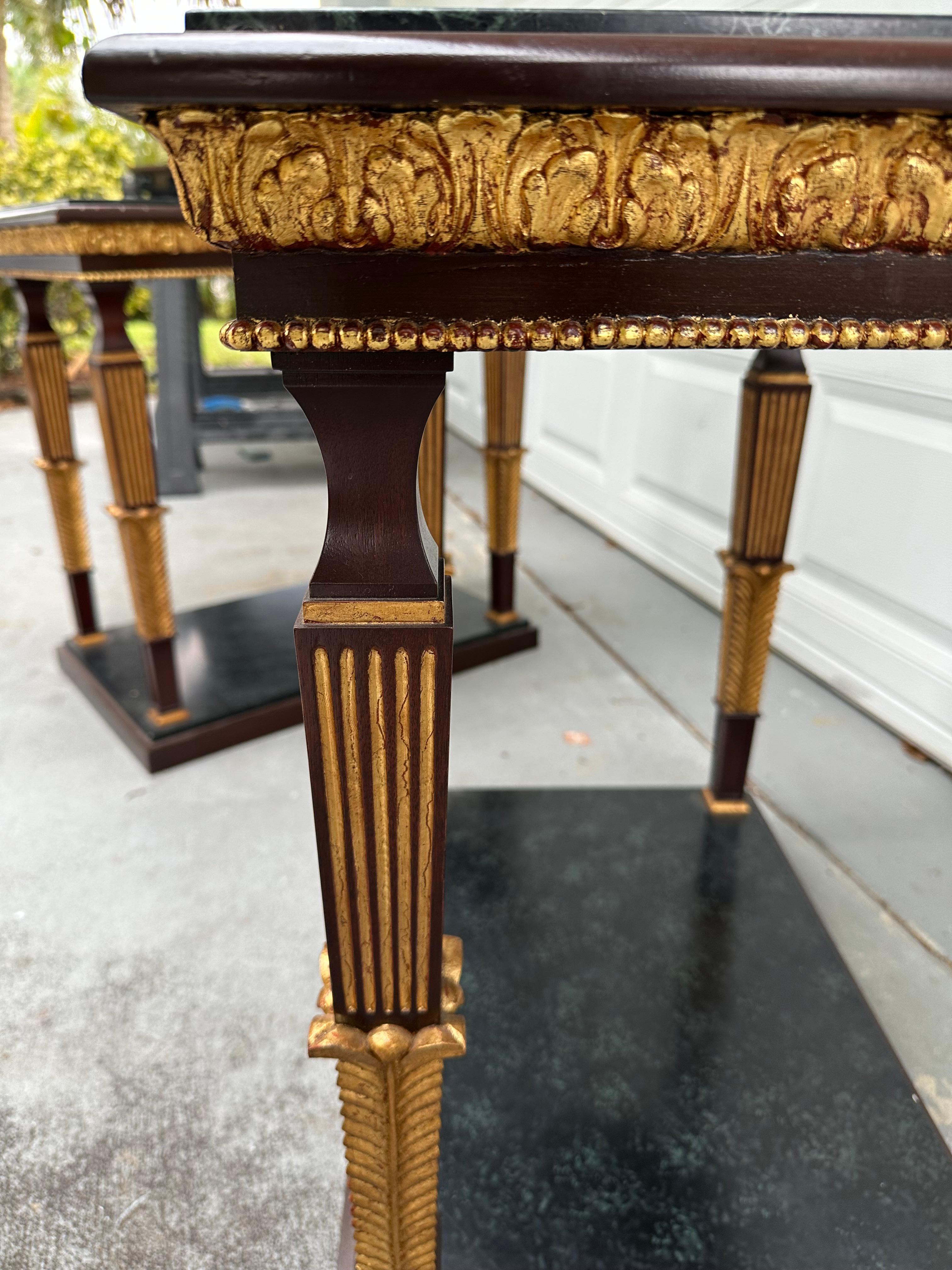 Gilt Pair of French Neoclassical Marble Top Console Tables For Sale
