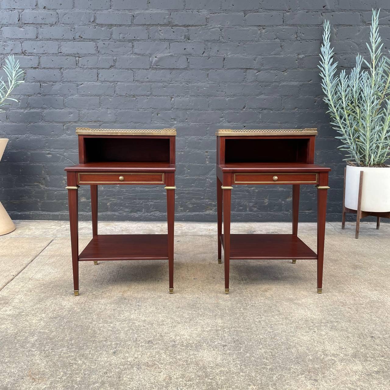 Brass Pair of French Neoclassical Nightstands