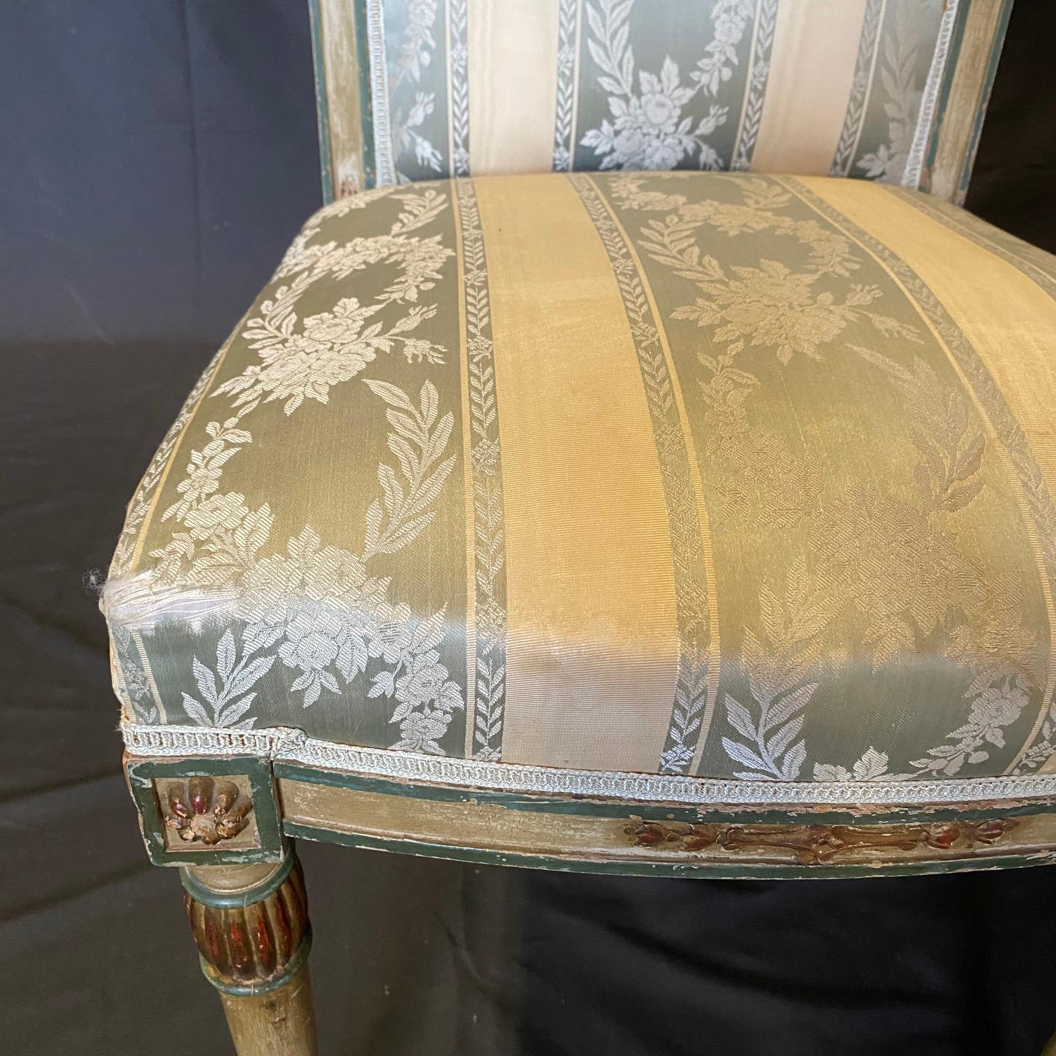 19th Century Pair of French Neoclassical Painted Louis XVI Side Chairs For Sale