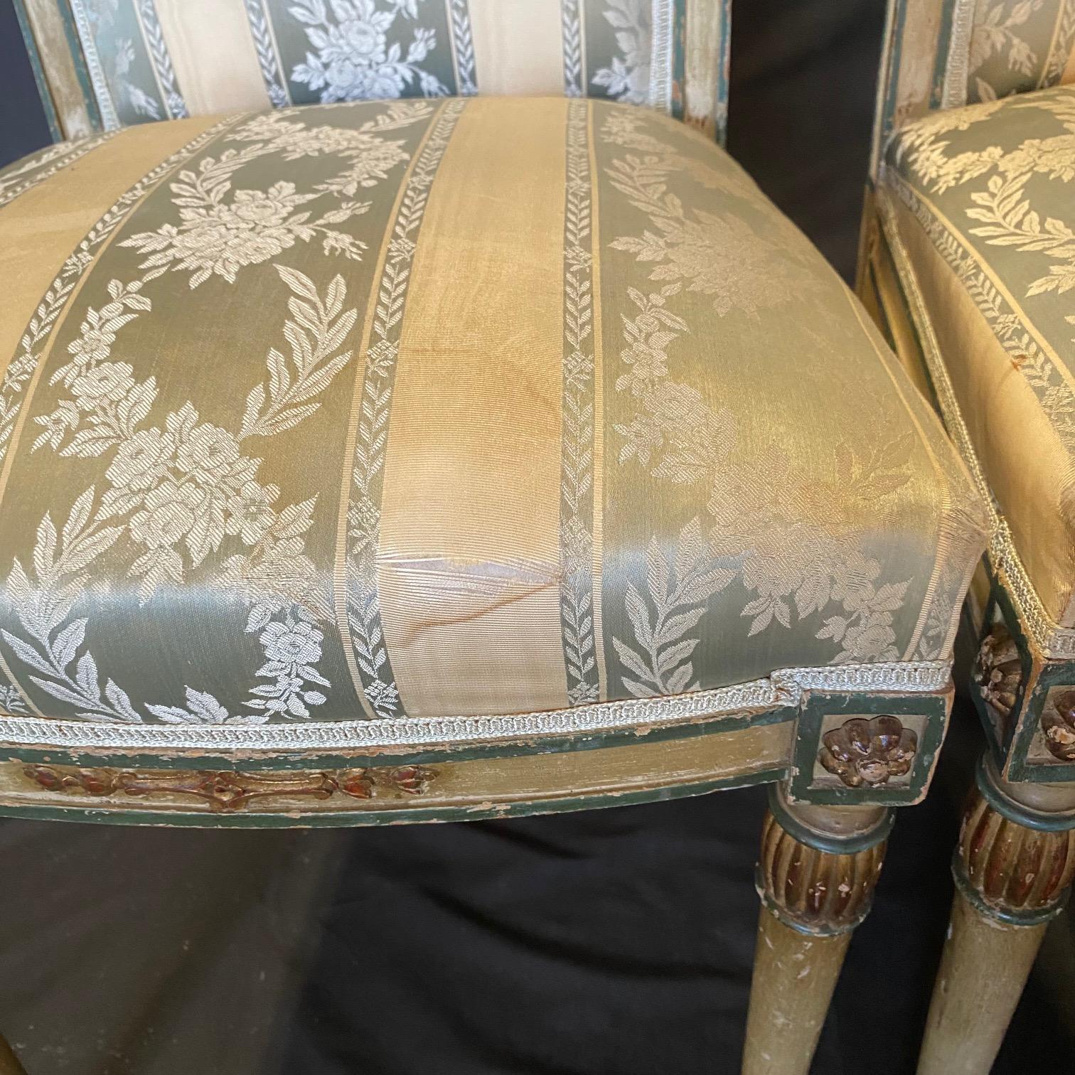 Upholstery Pair of French Neoclassical Painted Louis XVI Side Chairs For Sale
