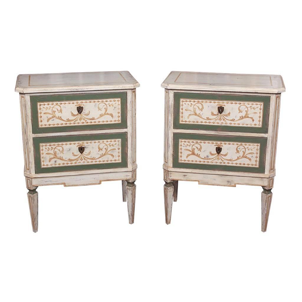 Pair of French Neoclassical Painted Nightstands